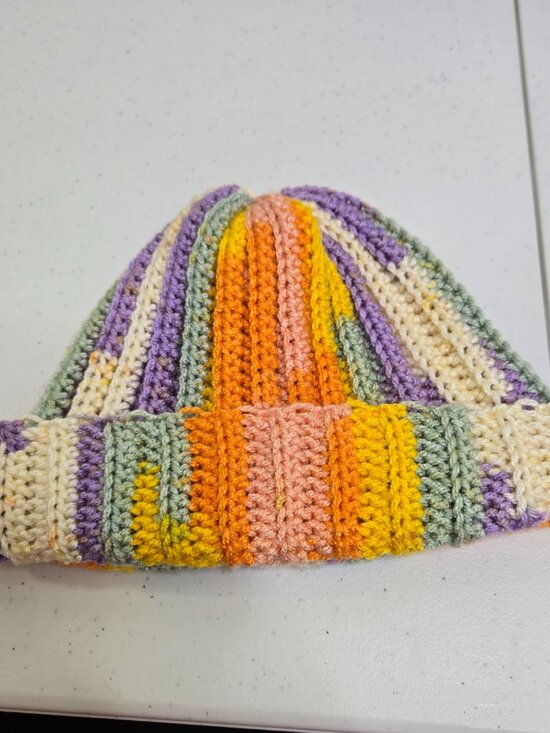 Handmade Crochet Slouchy Beanie, Colorful Patchwork Knit Hat main image 7